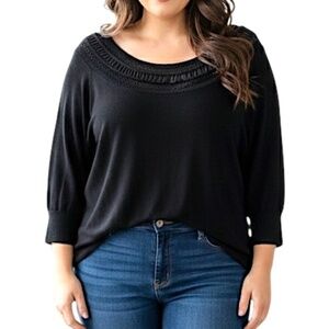 Addition Elle black mesh chiffon neckline half sleeve minimalist classic top 4X